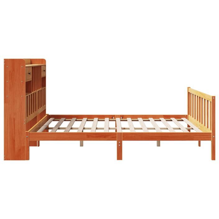 Lit bibliothèque sans matelas cire marron 200x200 cm pin massif - Photo n°7