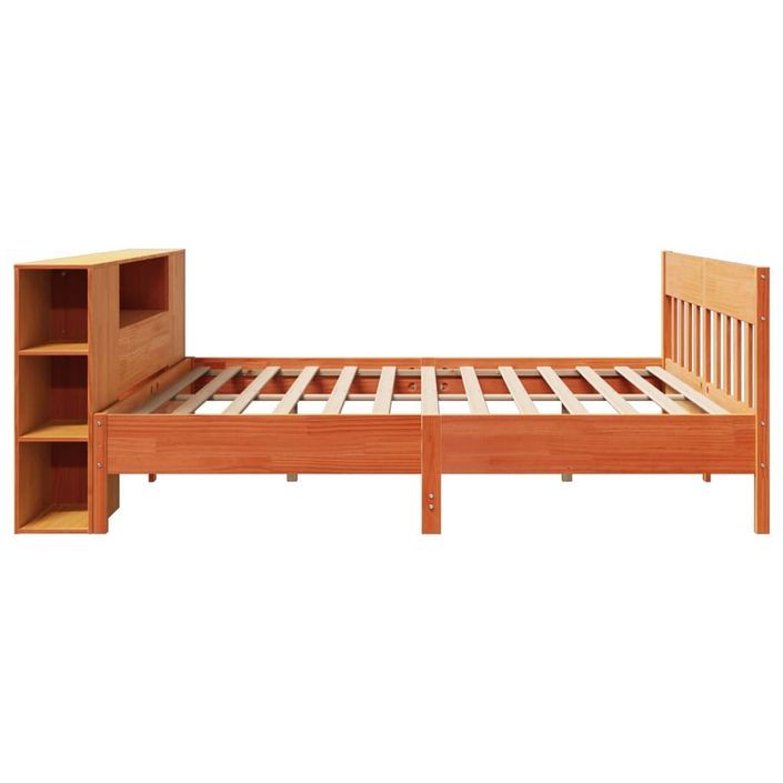 Lit bibliothèque sans matelas cire marron 200x200 cm pin massif - Photo n°5