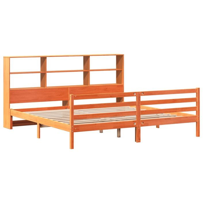 Lit bibliothèque sans matelas cire marron 200x200cm bois massif - Photo n°3