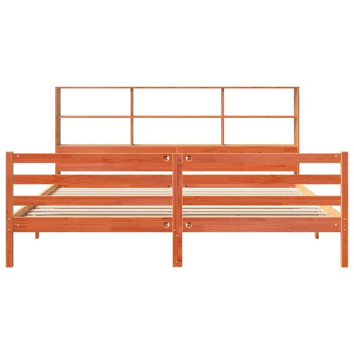 Lit bibliothèque sans matelas cire marron 200x200cm bois massif - Photo n°4