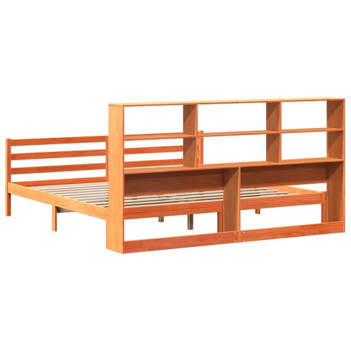 Lit bibliothèque sans matelas cire marron 200x200cm bois massif - Photo n°6