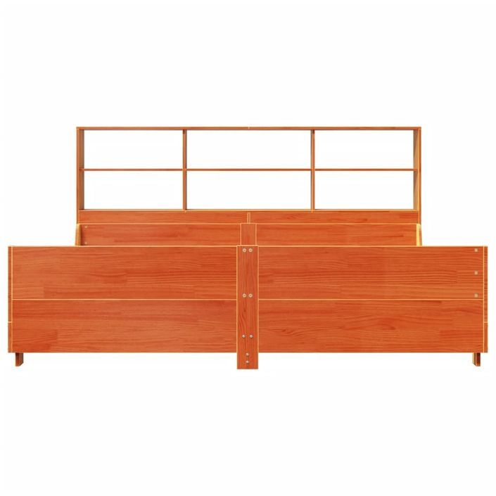 Lit bibliothèque sans matelas cire marron 200x200cm bois massif - Photo n°4