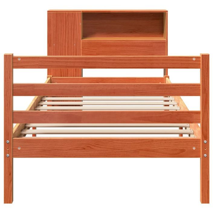 Lit bibliothèque sans matelas cire marron 75x190 cm bois massif - Photo n°4