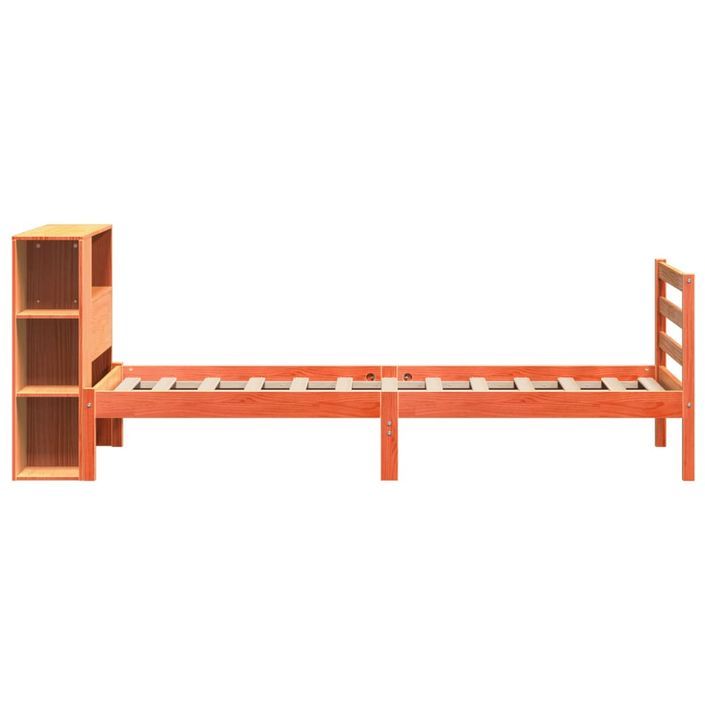 Lit bibliothèque sans matelas cire marron 75x190 cm bois massif - Photo n°5