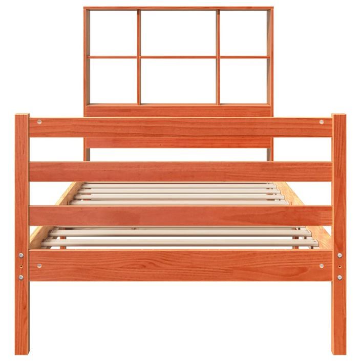 Lit bibliothèque sans matelas cire marron 75x190 cm bois massif - Photo n°4