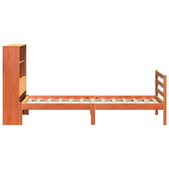 Lit bibliothèque sans matelas cire marron 75x190 cm bois massif - Photo n°5