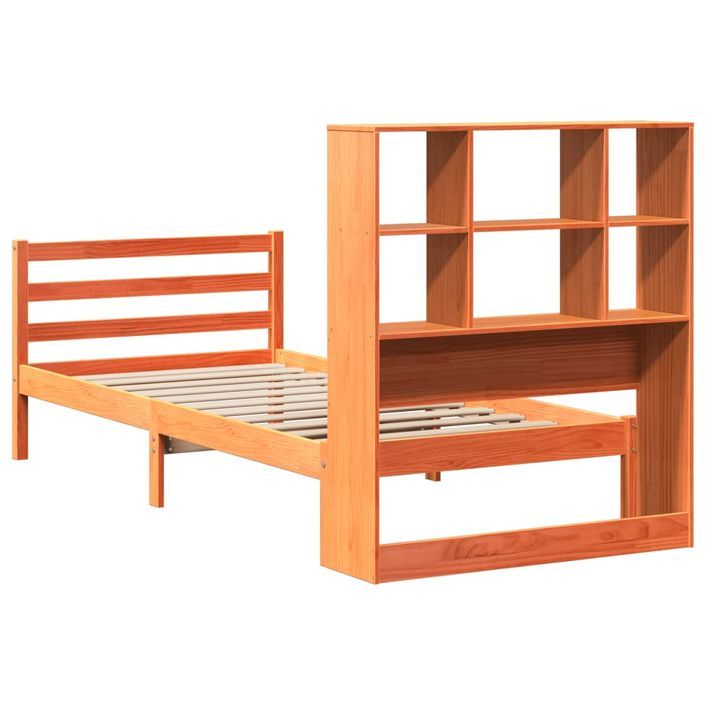 Lit bibliothèque sans matelas cire marron 75x190 cm bois massif - Photo n°6