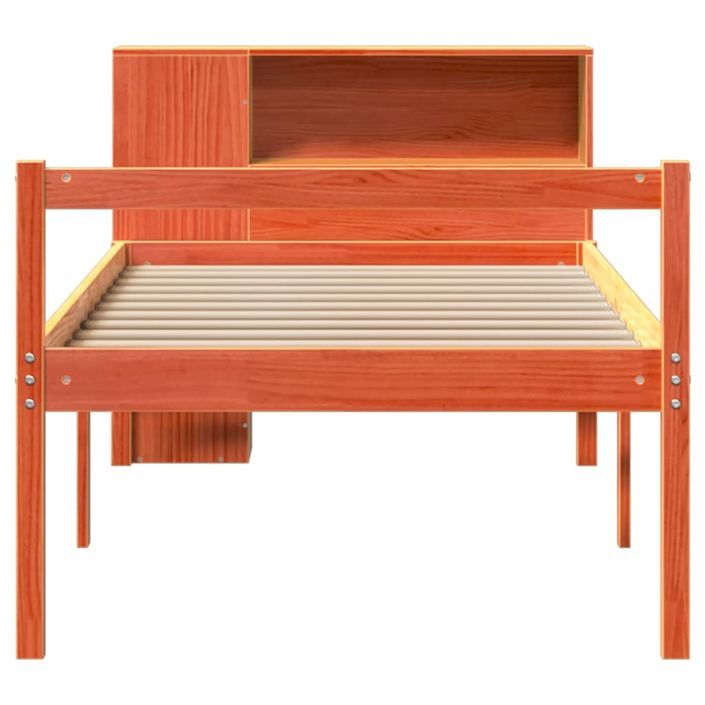 Lit bibliothèque sans matelas cire marron 75x190 cm bois massif - Photo n°4