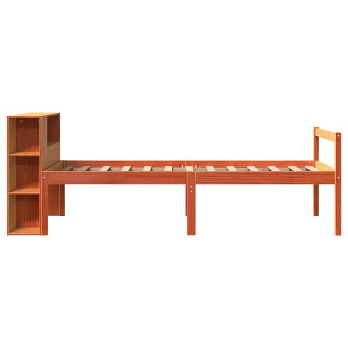 Lit bibliothèque sans matelas cire marron 75x190 cm bois massif - Photo n°5