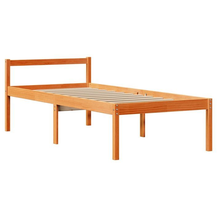 Lit bibliothèque sans matelas cire marron 75x190 cm bois massif - Photo n°8