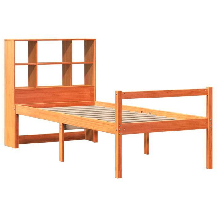 Lit bibliothèque sans matelas cire marron 75x190 cm bois massif - Photo n°3