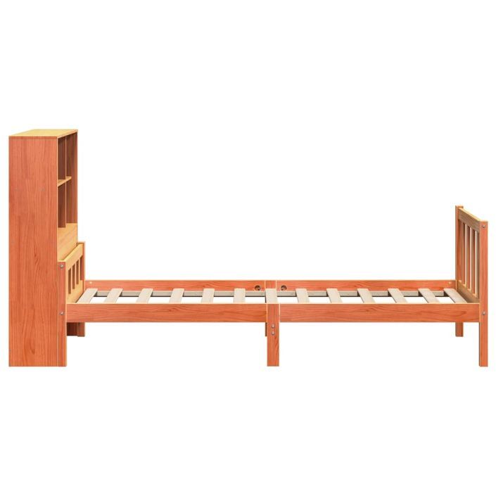 Lit bibliothèque sans matelas cire marron 75x190 cm bois massif - Photo n°5