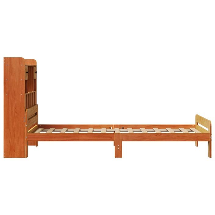 Lit bibliothèque sans matelas cire marron 75x190 cm pin massif - Photo n°5