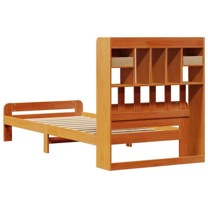 Lit bibliothèque sans matelas cire marron 75x190 cm pin massif - Photo n°6