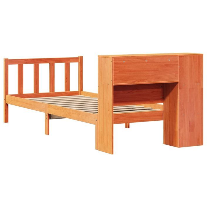 Lit bibliothèque sans matelas cire marron 75x190 cm pin massif - Photo n°8