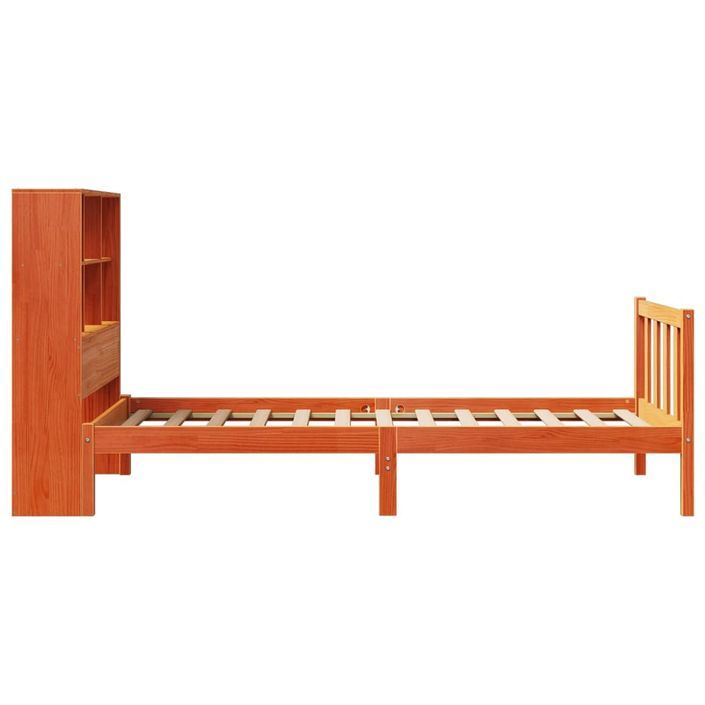 Lit bibliothèque sans matelas cire marron 75x190 cm pin massif - Photo n°7