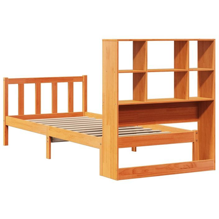 Lit bibliothèque sans matelas cire marron 75x190 cm pin massif - Photo n°8