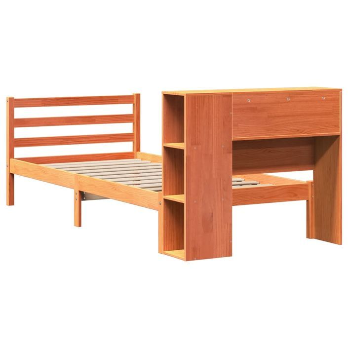 Lit bibliothèque sans matelas cire marron 90x190 cm bois massif - Photo n°6