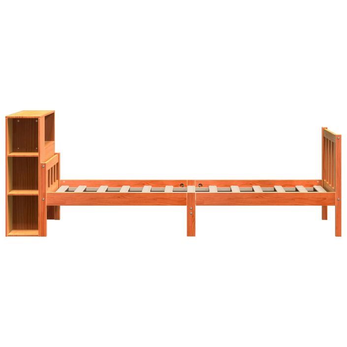 Lit bibliothèque sans matelas cire marron 90x190 cm bois massif - Photo n°5