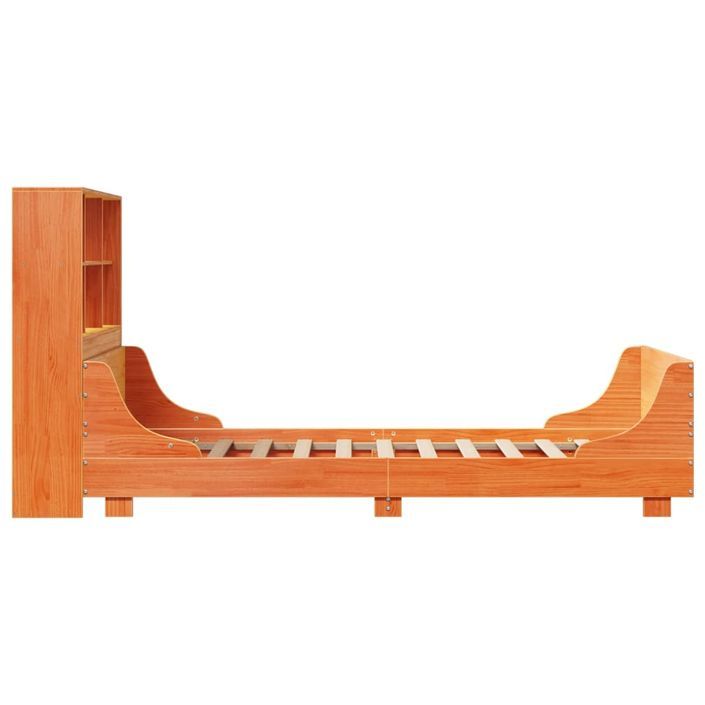 Lit bibliothèque sans matelas cire marron 90x190 cm bois massif - Photo n°7