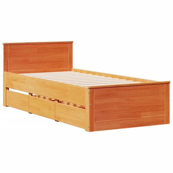 Lit bibliothèque sans matelas cire marron 90x190 cm pin massif - Photo n°8