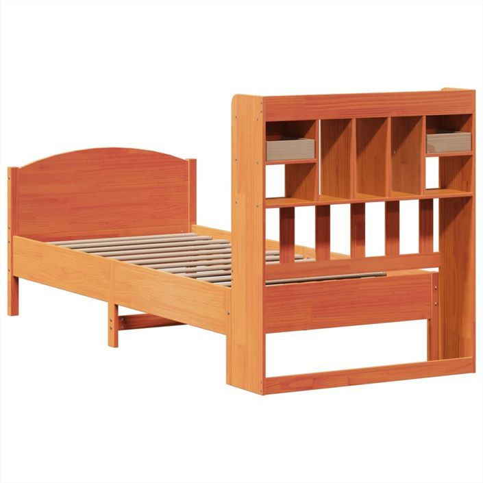 Lit bibliothèque sans matelas cire marron 90x190 cm pin massif - Photo n°6