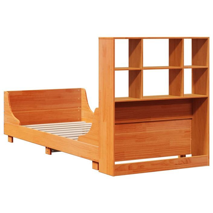 Lit bibliothèque sans matelas cire marron 90x200 cm bois massif - Photo n°8