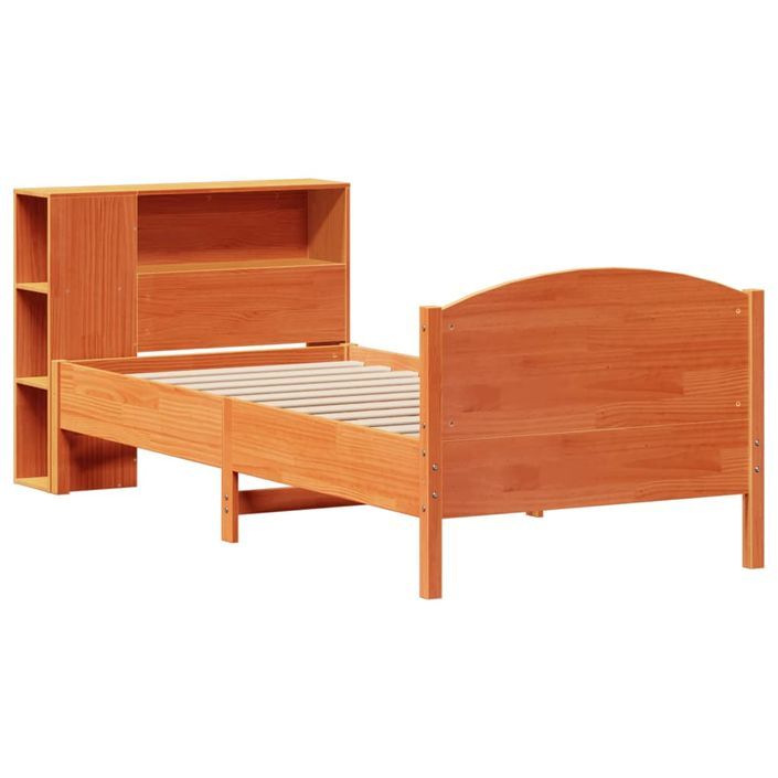 Lit bibliothèque sans matelas cire marron 90x200 cm pin massif - Photo n°3