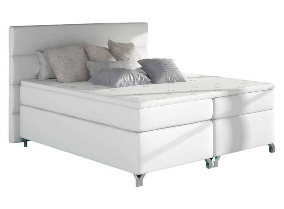 Lit boxspring 140x200 cm simili cuir blanc Mador - Photo n°1