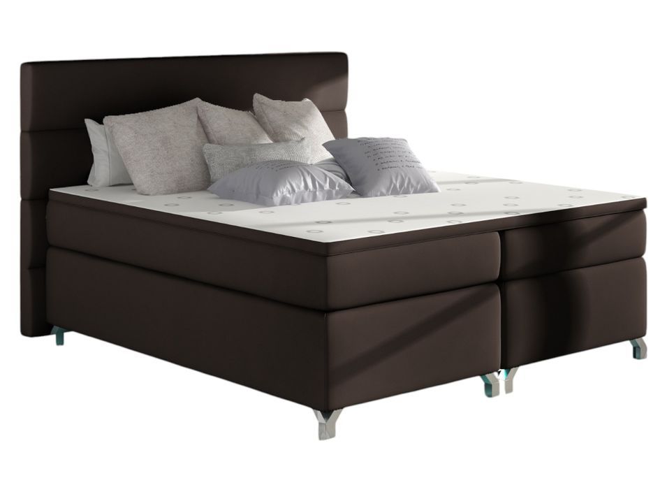 Lit boxspring 140x200 cm simili cuir marron Mador - Photo n°1