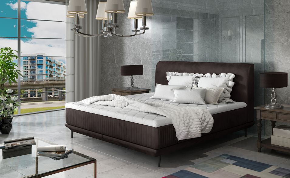 Lit boxspring 140x200 cm velours marron foncé sommier et matelas inclus Mastera - Photo n°2