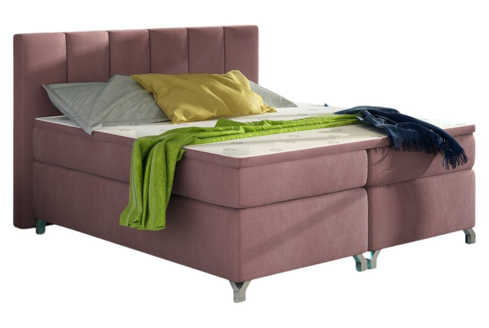 Lit boxspring 140x200 cm velours rose clair Balfor - Photo n°1