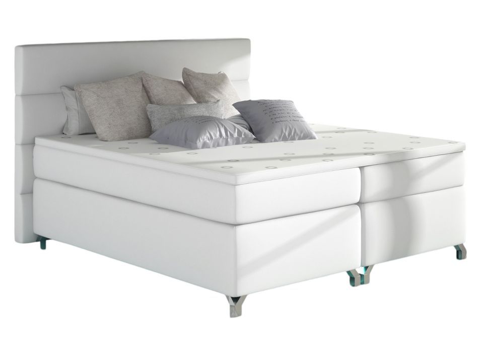 Lit boxspring 180x200 cm simili cuir blanc Mador - Photo n°1