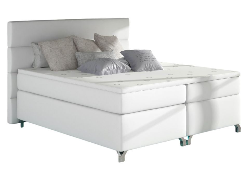 Lit boxspring 160x200 cm simili cuir blanc Mador - Photo n°1