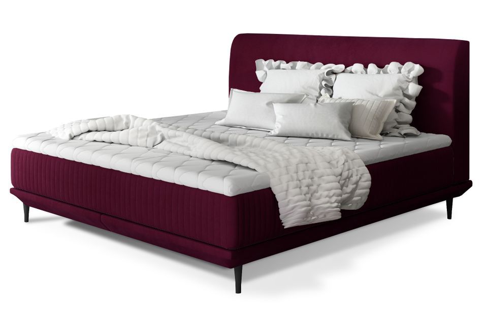 Lit boxspring 160x200 cm velours bordeaux sommier et matelas inclus Mastera - Photo n°1