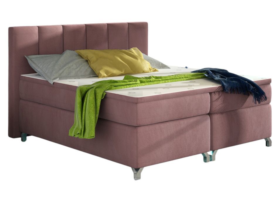 Lit boxspring 160x200 cm velours rose clair Balfor - Photo n°1