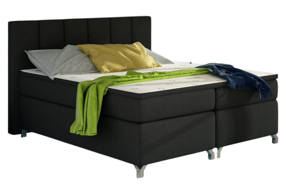 Lit boxspring 180x200 cm simili tissu noir Balfor - Photo n°1