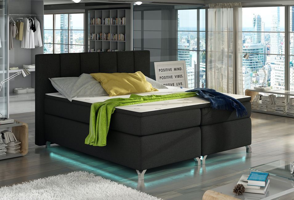 Lit boxspring 180x200 cm simili tissu noir Balfor - Photo n°2