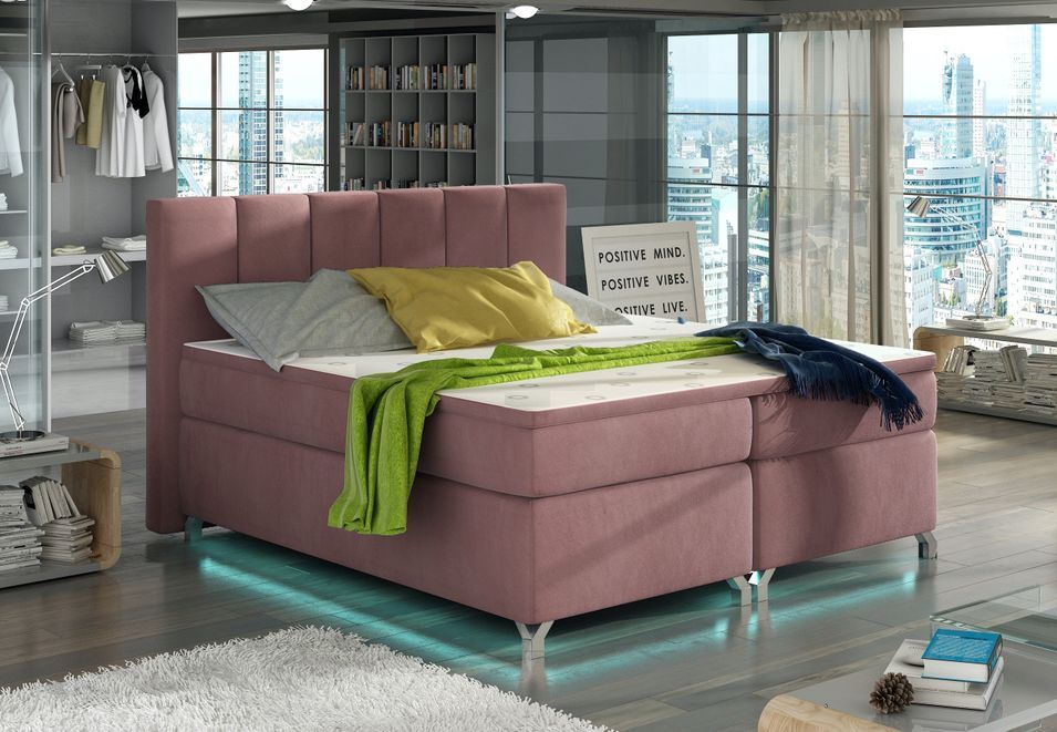 Lit boxspring 180x200 cm velours rose clair Balfor - Photo n°1