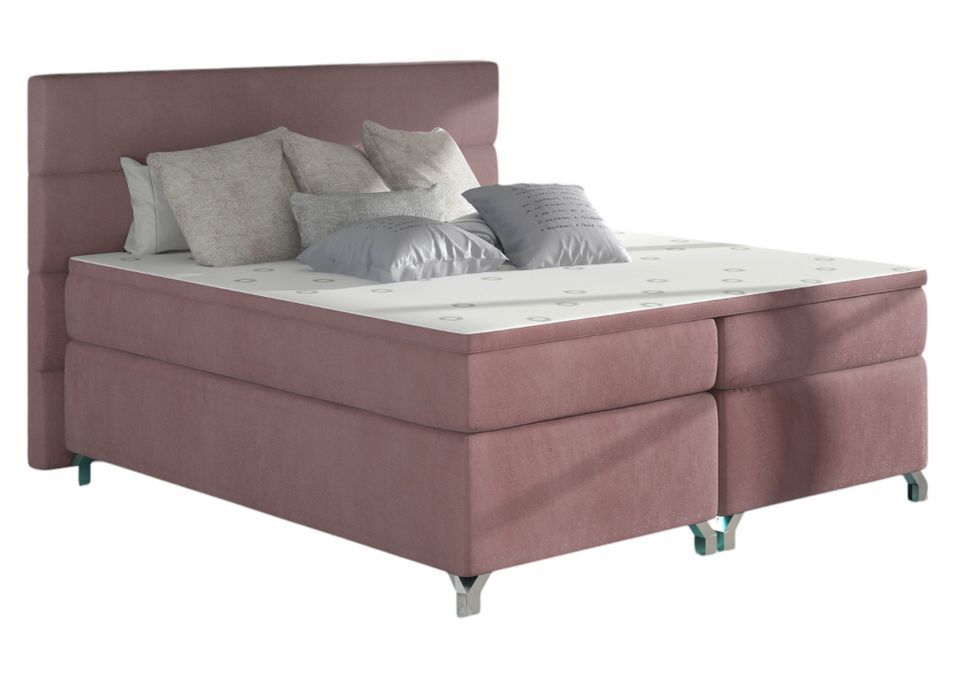 Lit boxspring 180x200 cm velours rose Mador - Photo n°1