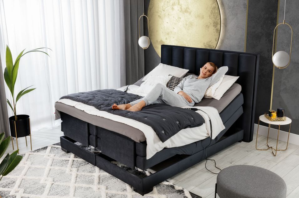 Lit boxspring électrique velours gris souris avec matelas et surmatelas Arkos - Photo n°5