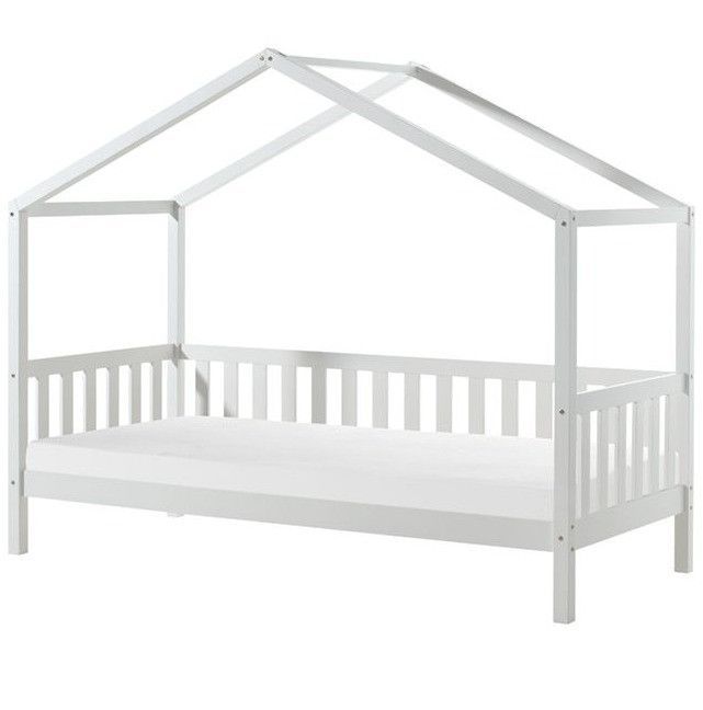 Lit cabane 90x200 cm avec matelas pin massif blanc Bali - Photo n°1