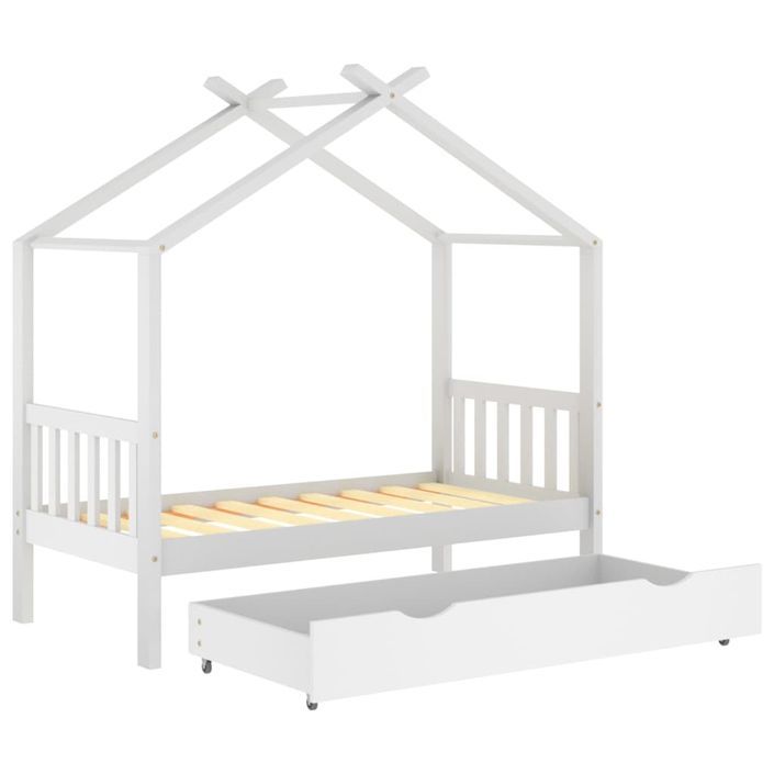 Lit cabane enfant avec un tiroir Blanc Pin massif 80x160 cm 2 - Photo n°5