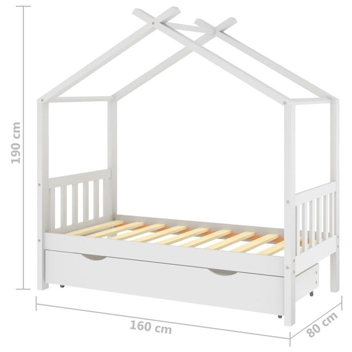Lit cabane enfant avec un tiroir Blanc Pin massif 80x160 cm 2 - Photo n°7