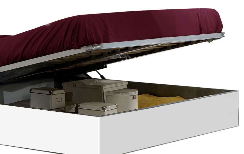 Lit coffre bois blanc laqué et tête de lit blanche laquée avec led Mona - Photo n°3