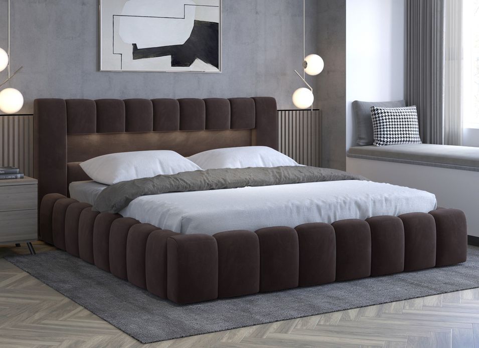 Lit coffre Luto prestige - Design tapissé velours et Led - Photo n°2