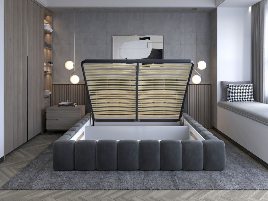 Lit coffre Luto prestige - Design tapissé velours et Led - Photo n°4