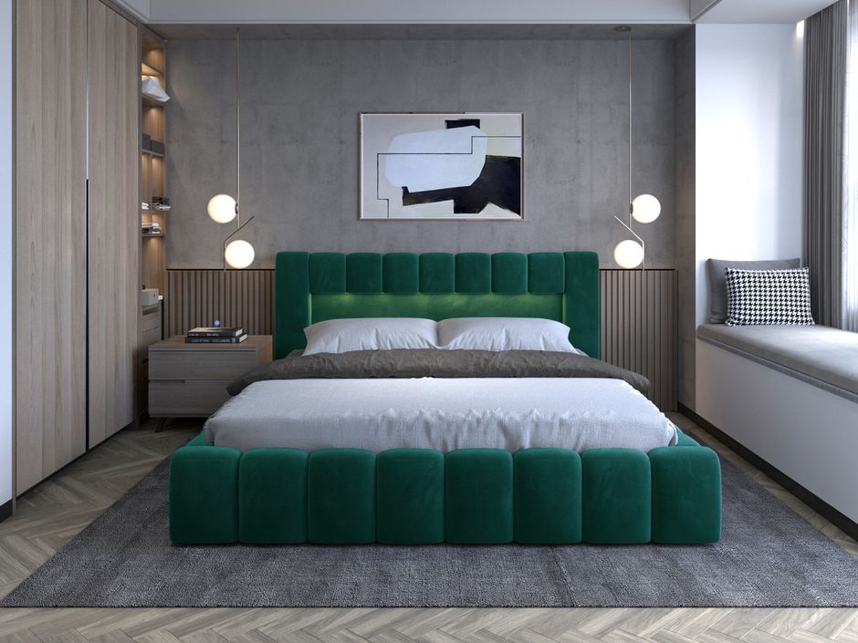 Lit coffre Luto prestige - Design tapissé velours et Led - Photo n°5