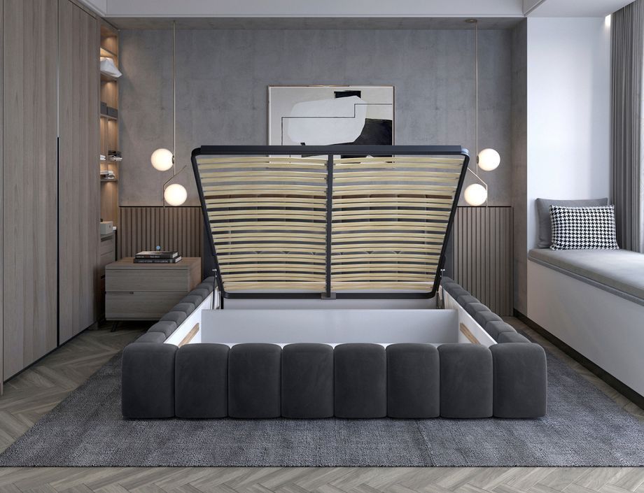 Lit coffre Luto prestige - Design tapissé velours et Led - Photo n°8