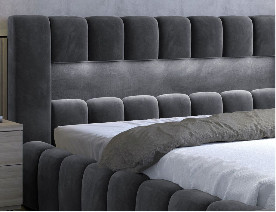 Lit coffre Luto prestige - Design tapissé velours et Led - Photo n°9